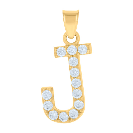 10k Yellow Gold Unisex Cubic Zirconia Initial Alphabet J Charm Pendant