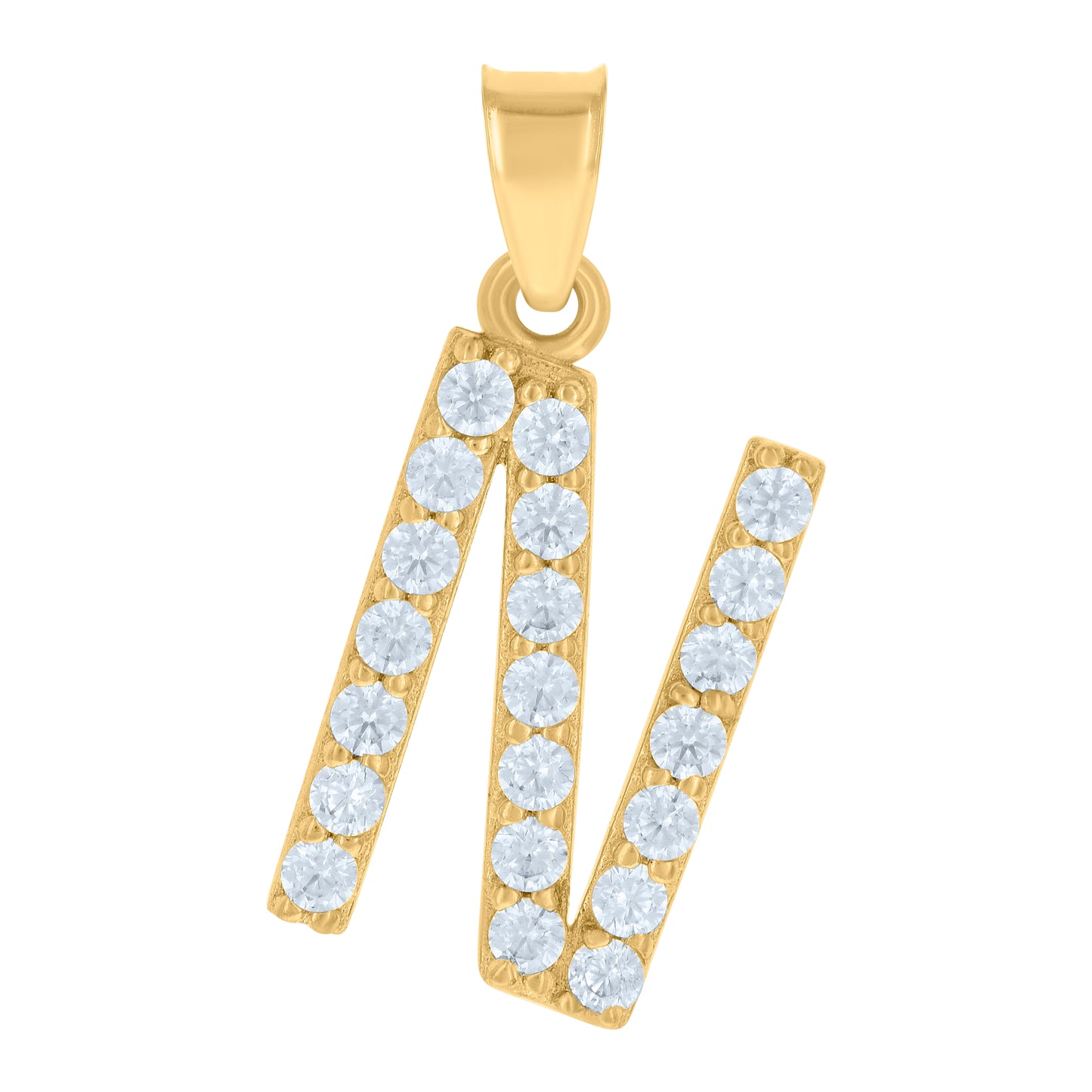 10k Yellow Gold Unisex Cubic Zirconia Initial Alphabet N Charm Pendant