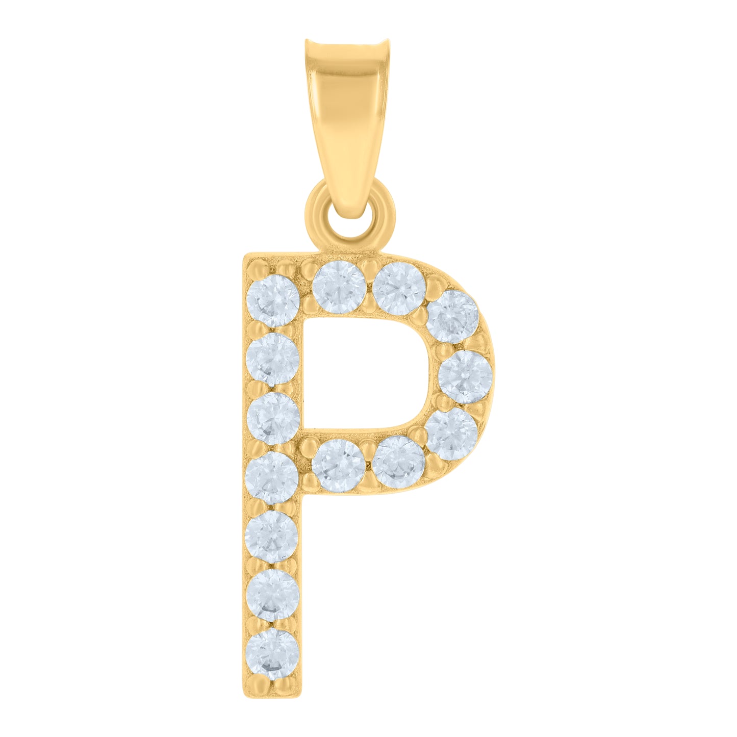 10k Yellow Gold Unisex Cubic Zirconia Initial Alphabet P Charm Pendant