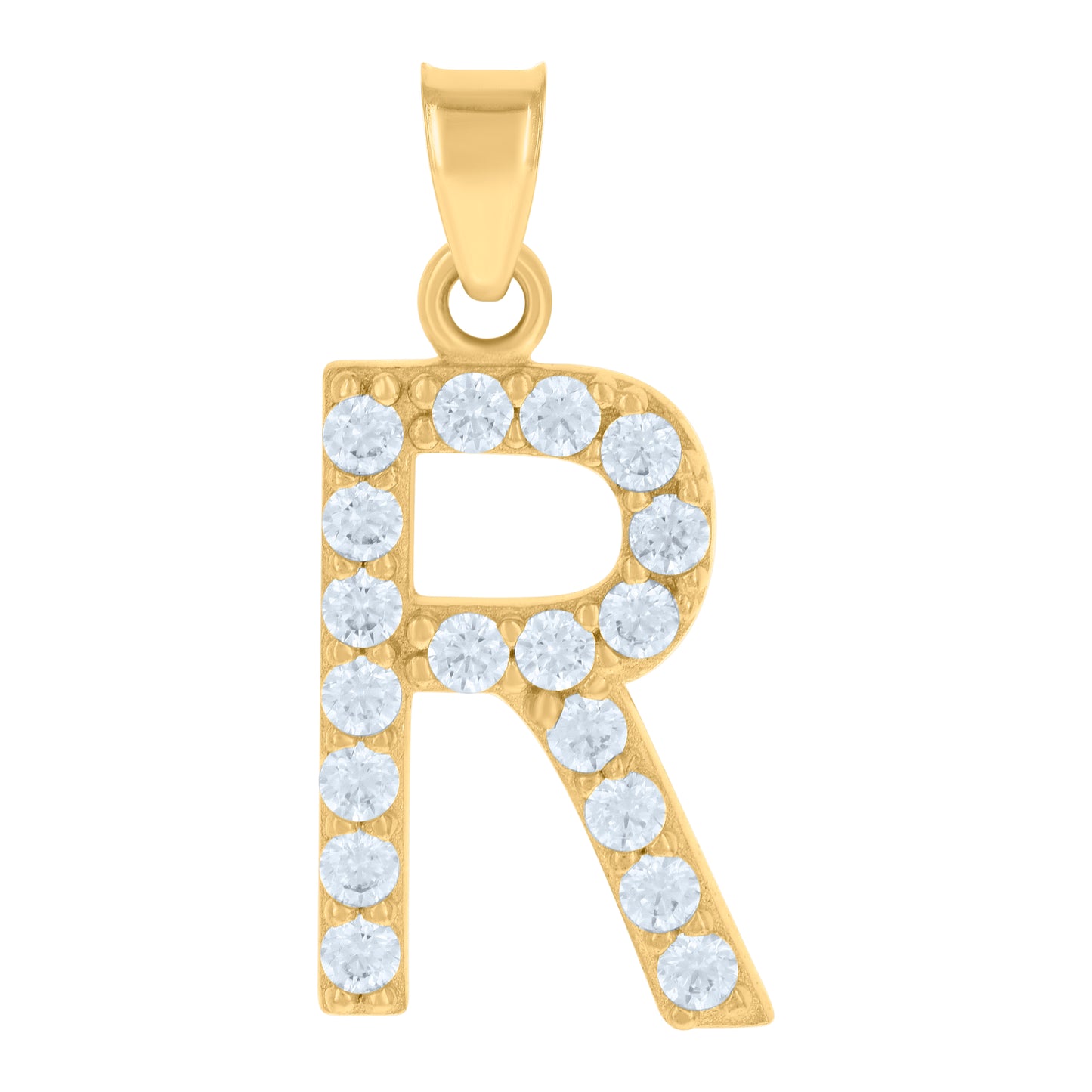 10k Yellow Gold Unisex Cubic Zirconia Initial Alphabet R Charm Pendant