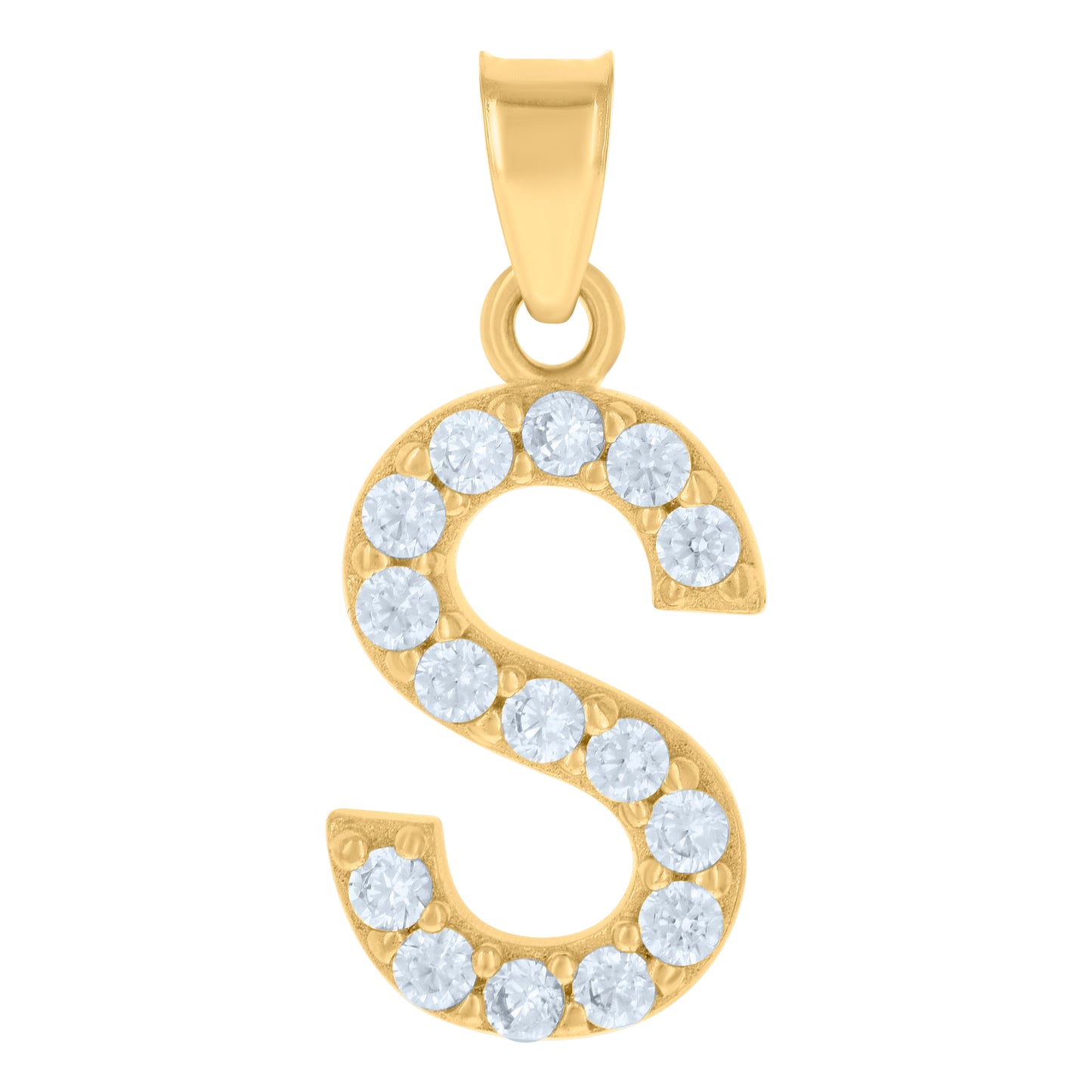 10k Yellow Gold Unisex Cubic Zirconia Initial Alphabet S Charm Pendant
