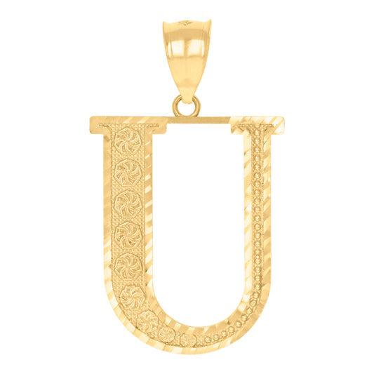 10k Yellow Gold Unisex U Alphabet Initials Charm Pendant