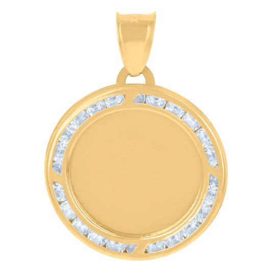 10k Yellow Gold Unisex Cubic Zirconia Photo Frame Charm Pendant