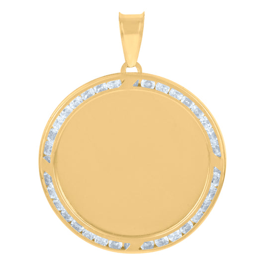 10k Yellow Gold Mens Cubic Zirconia Photo Frame Charm Pendant