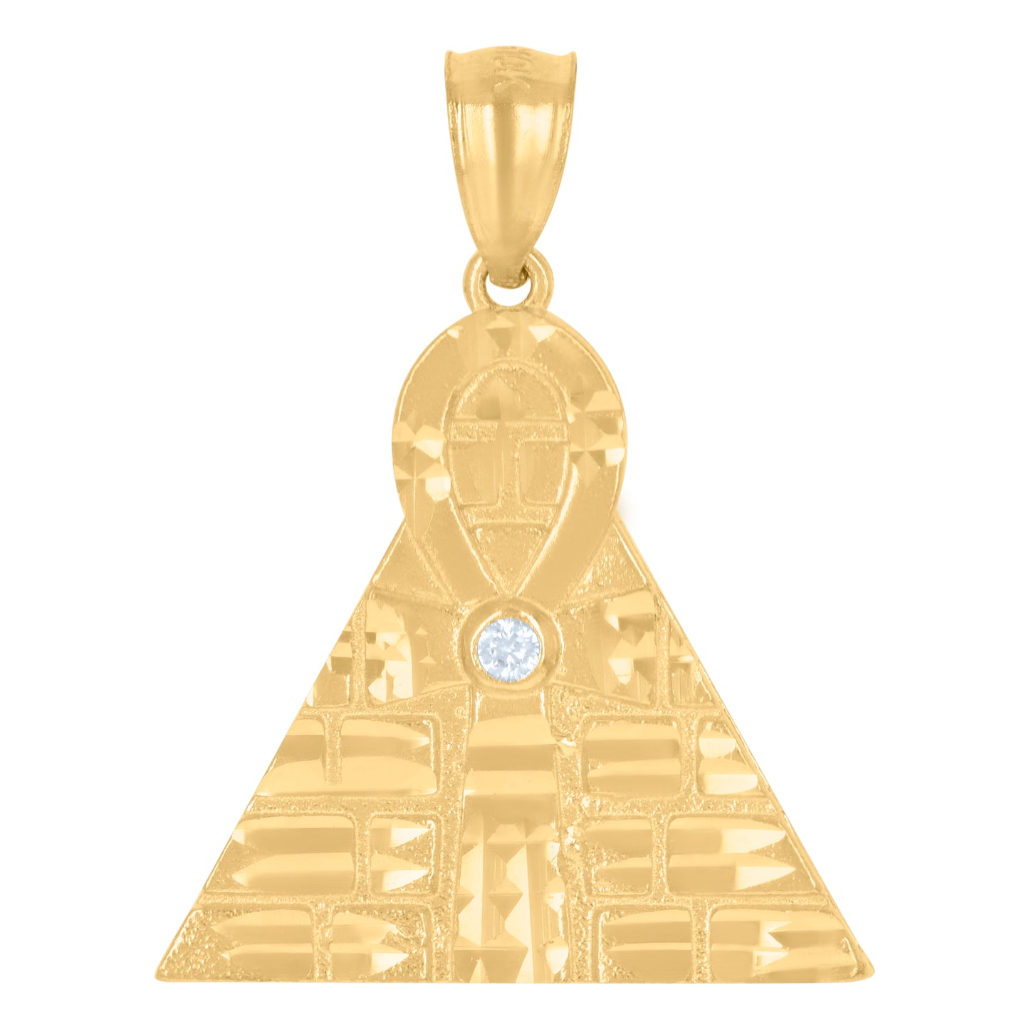 10k Yellow Gold Mens Cubic Zirconia Ankh Cross Pyramid Egyptian Charm Pendant