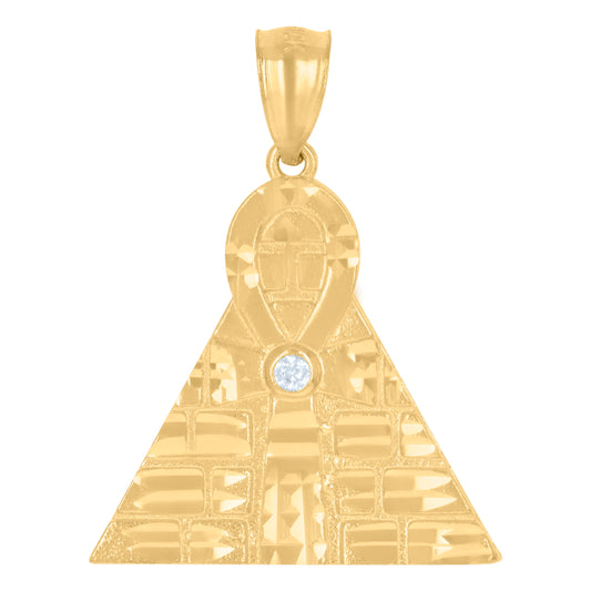 10k Yellow Gold Mens Cubic Zirconia Ankh Cross Pyramid Egyptian Charm Pendant