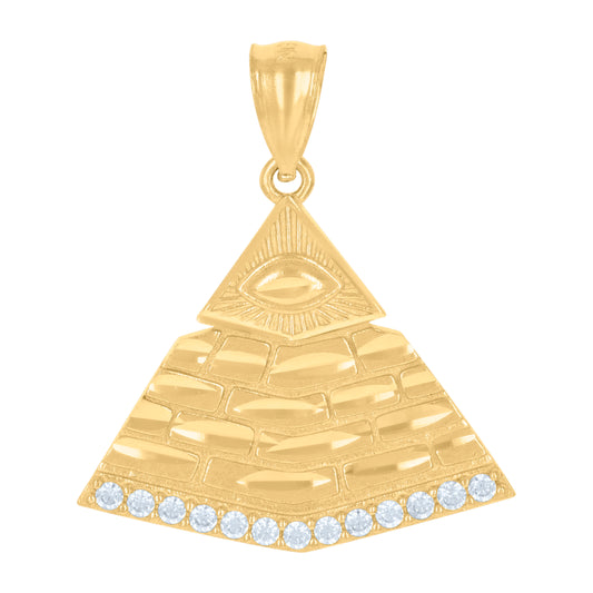 10k Yellow Gold Unisex Cubic Zirconia Pyramid Egyptian Charm Pendant