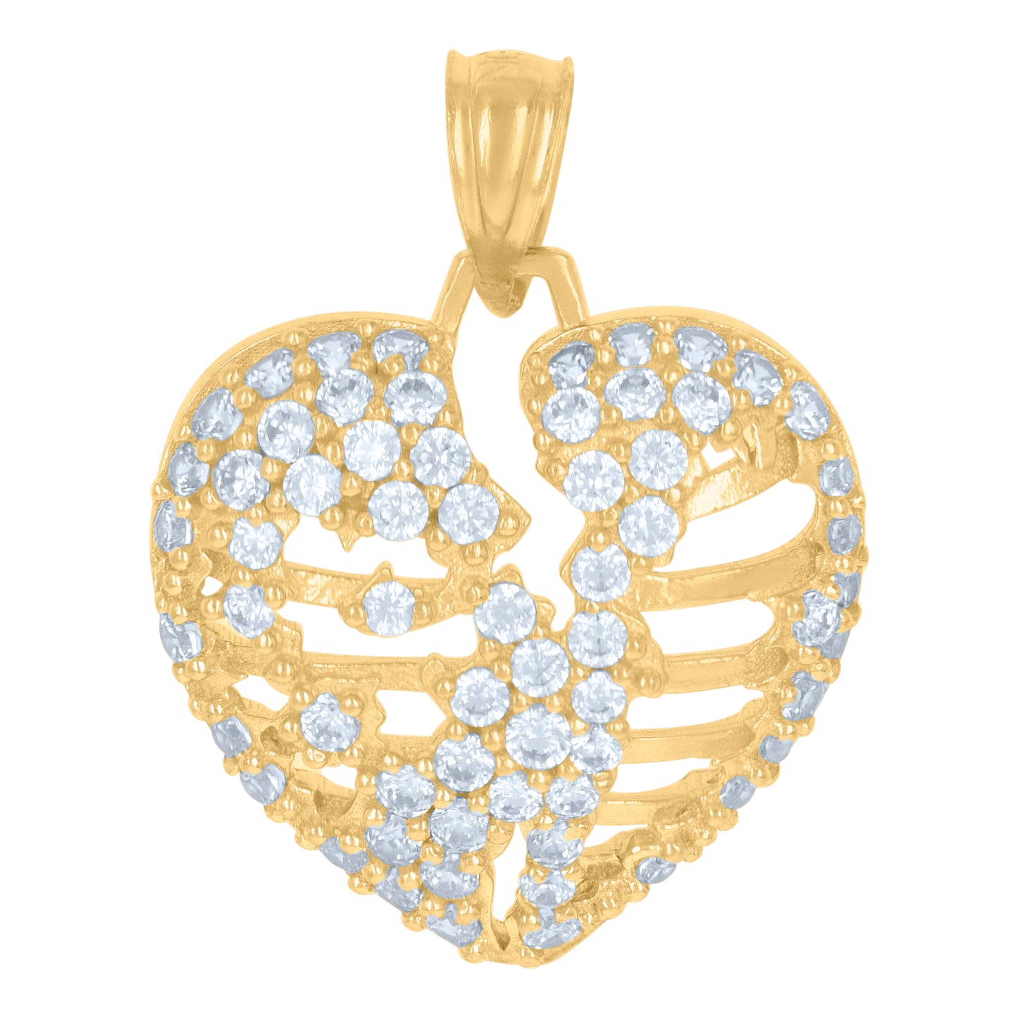 10k Yellow Gold Womens Cubic Zirconia Heart Charm Pendant