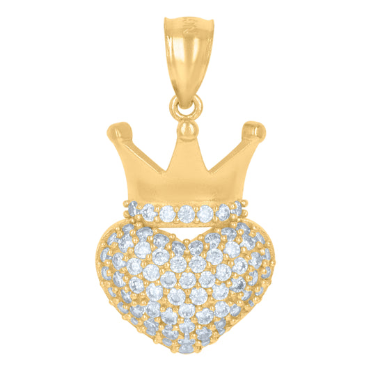 10k Yellow Gold Womens Cubic Zirconia Heart Charm Pendant