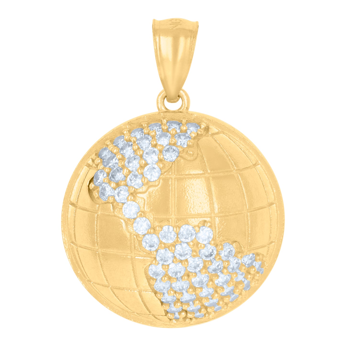 10k Yellow Gold Mens Cubic Zirconia World Map Charm Pendant
