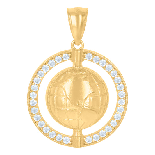 10k Yellow Gold Mens Cubic Zirconia World Map Charm Pendant
