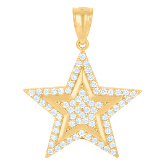 10k Yellow Gold Unisex Cubic Zirconia Star Nautical Charm Pendant