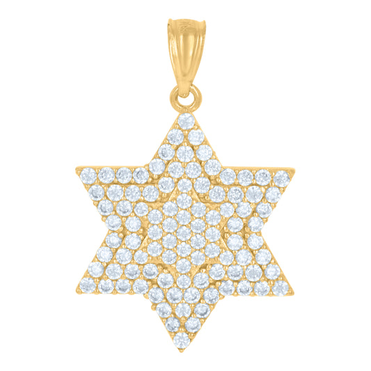 10k Yellow Gold Unisex Cubic Zirconia Star Of David Symbol Religious Charm Pendant