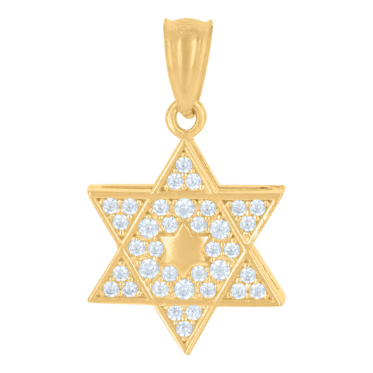 10kt Yellow Gold Unisex Cubic-Zirconia Star Of David Symbol Religious Charm Pendant