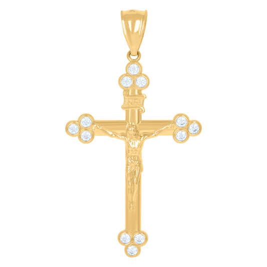 10kt Yellow Gold Unisex Cubic-Zirconia Crucifix Cross Religious Charm Pendant