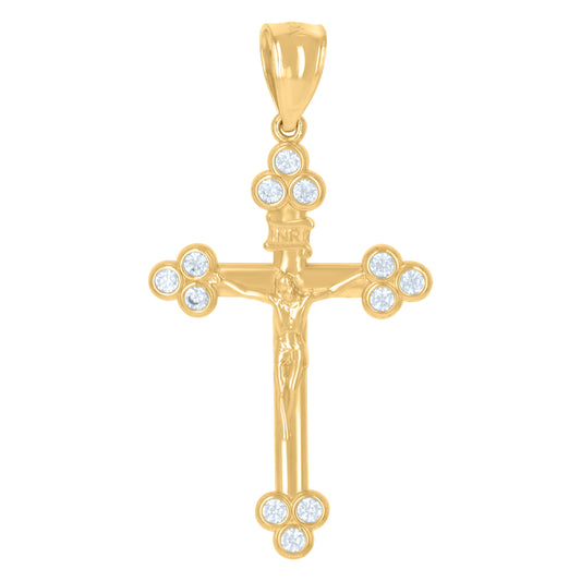 10kt Yellow Gold Unisex Cubic-Zirconia Crucifix Cross Religious Charm Pendant