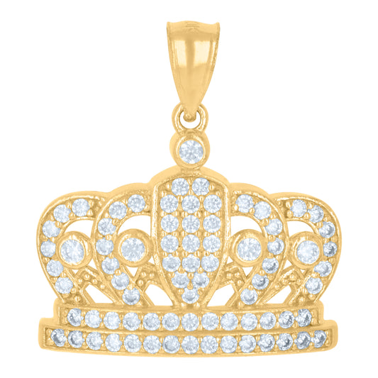 10k Yellow Gold Mens Cubic Zirconia Crown Fashion Charm Pendant