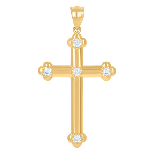 10kt Yellow Gold Unisex Cubic-Zirconia Cross Religious Charm Pendant