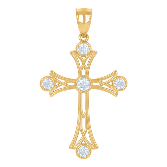 10kt Yellow Gold Unisex Cubic-Zirconia Cross Religious Charm Pendant