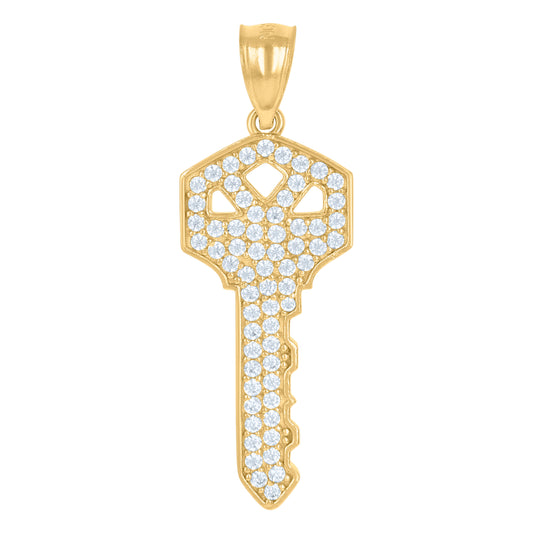 10k Yellow Gold Mens Cubic Zirconia Key Charm Pendant