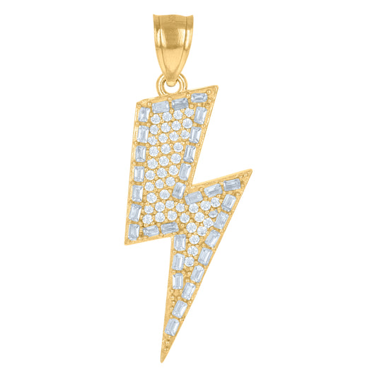 10k Yellow Gold Mens Cubic Zirconia Lightning Bolt Fashion Charm Pendant