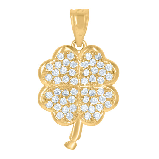 10k Yellow Gold Womens Cubic Zirconia Clover Good Luck Charm Pendant
