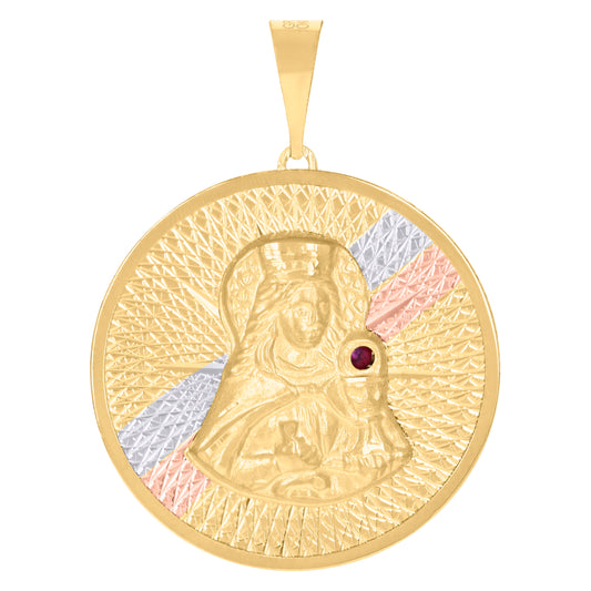 10k Tri Color Gold Mens Red Cubic Zirconia St. Barbara Saints Religious Charm Pendant