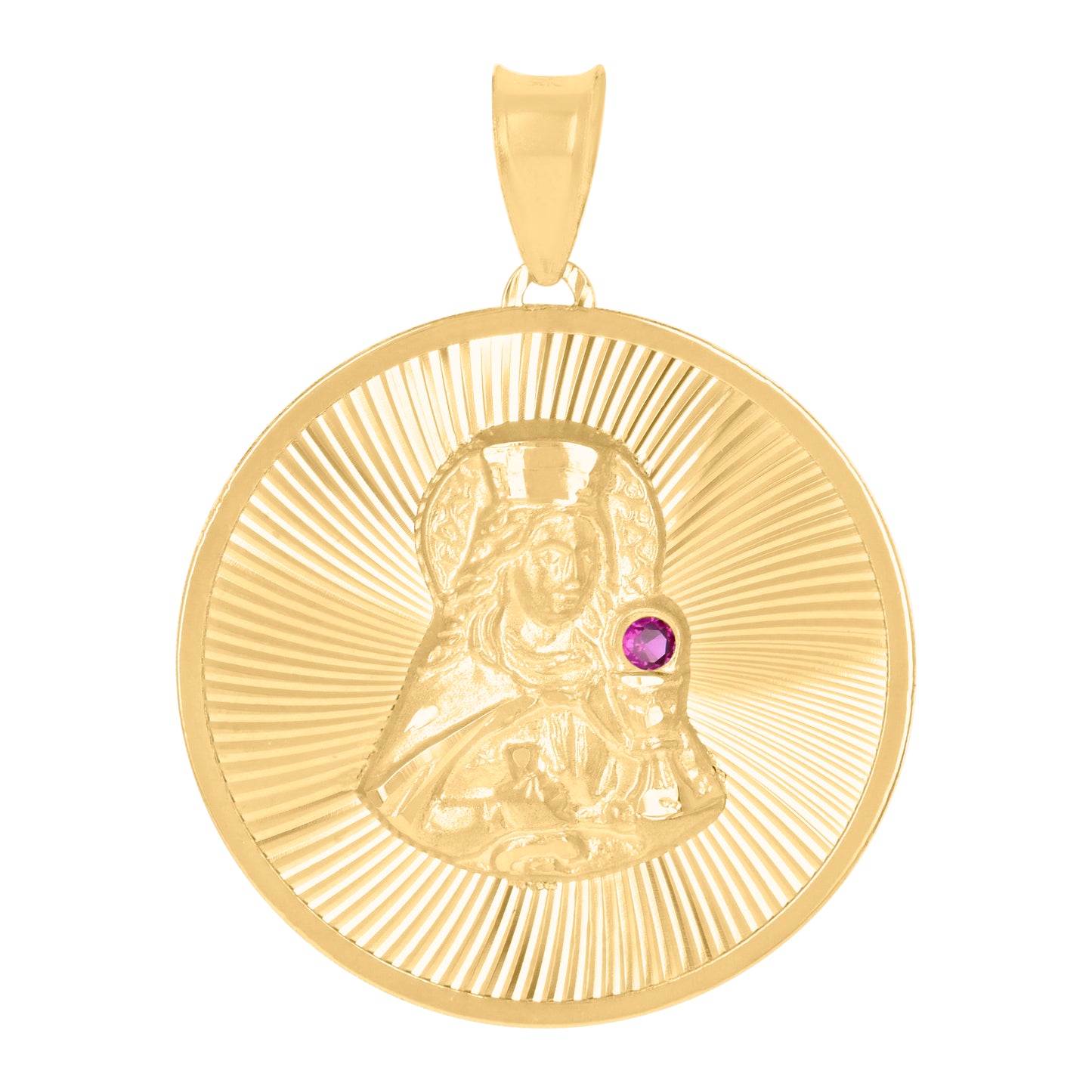 10kt Yellow Gold Unisex Red Cubic-Zirconia St. Barbara Saints Religious Charm Pendant