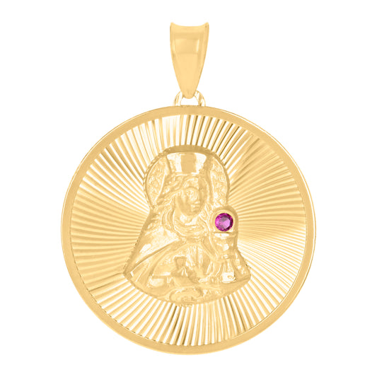 10kt Yellow Gold Unisex Red Cubic-Zirconia St. Barbara Saints Religious Charm Pendant