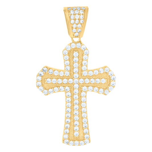 10kt Yellow Gold Mens Cubic-Zirconia Cross Religious Charm Pendant