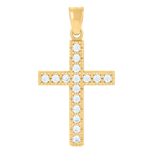 10kt Yellow Gold Unisex Cubic-Zirconia Cross Religious Charm Pendant