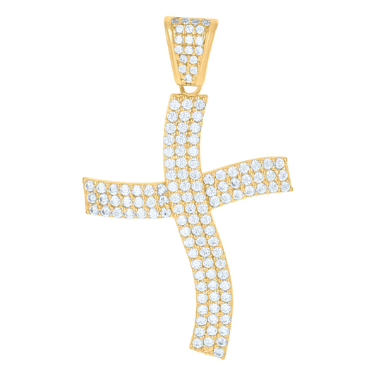 10k Yellow Gold Unisex Cubic Zirconia Cross Religious Charm Pendant
