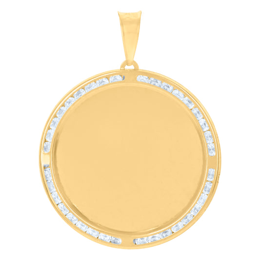 10k Yellow Gold Mens Cubic Zirconia Photo Frame Charm Pendant