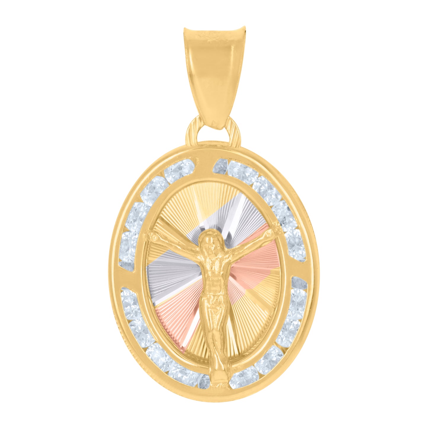 10kt Tri-Color Gold Womens Cubic-Zirconia Crucifix Jesus Religious Charm Pendant