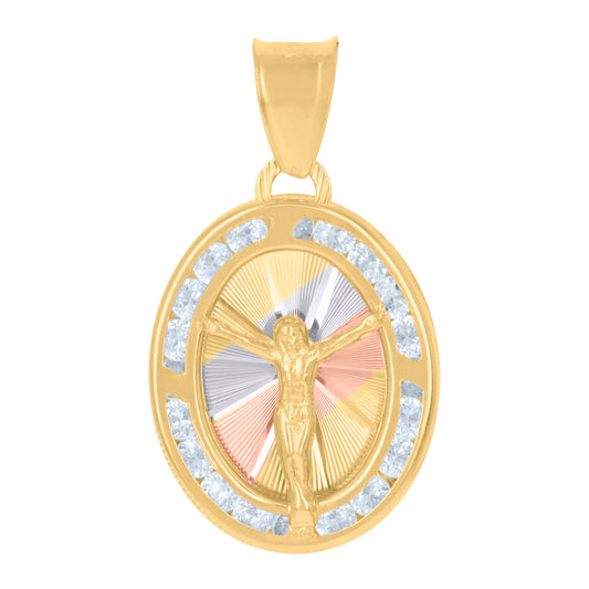 10kt Tri-Color Gold Womens Cubic-Zirconia Crucifix Jesus Religious Charm Pendant