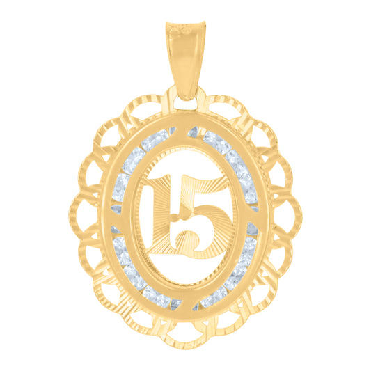 10k Yellow Gold Womens Cubic Zirconia 15 Quinceanera Charm Pendant