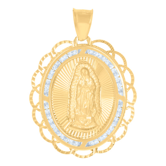 10kt Yellow Gold Womens Cubic-Zirconia Guadalupe Religious Charm Pendant