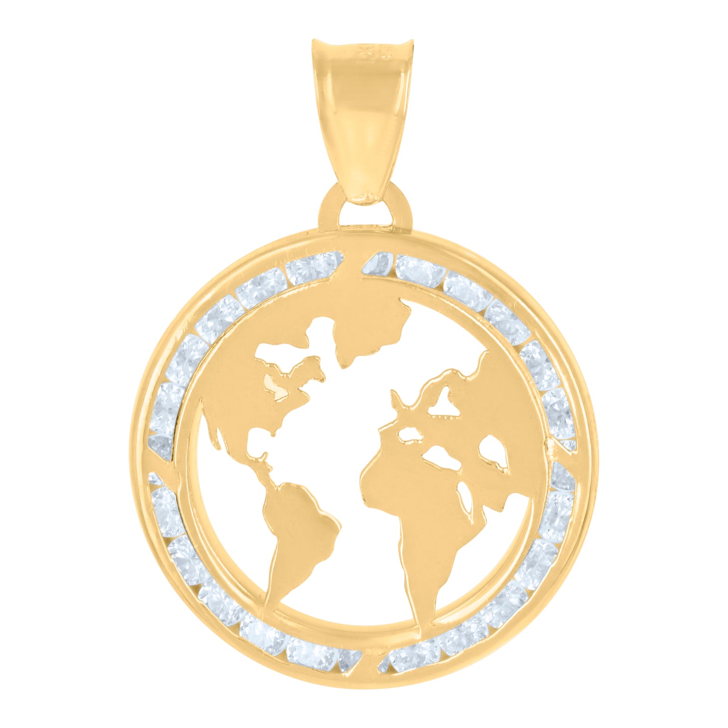 10k Yellow Gold Unisex Cubic Zirconia World Map Charm Pendant