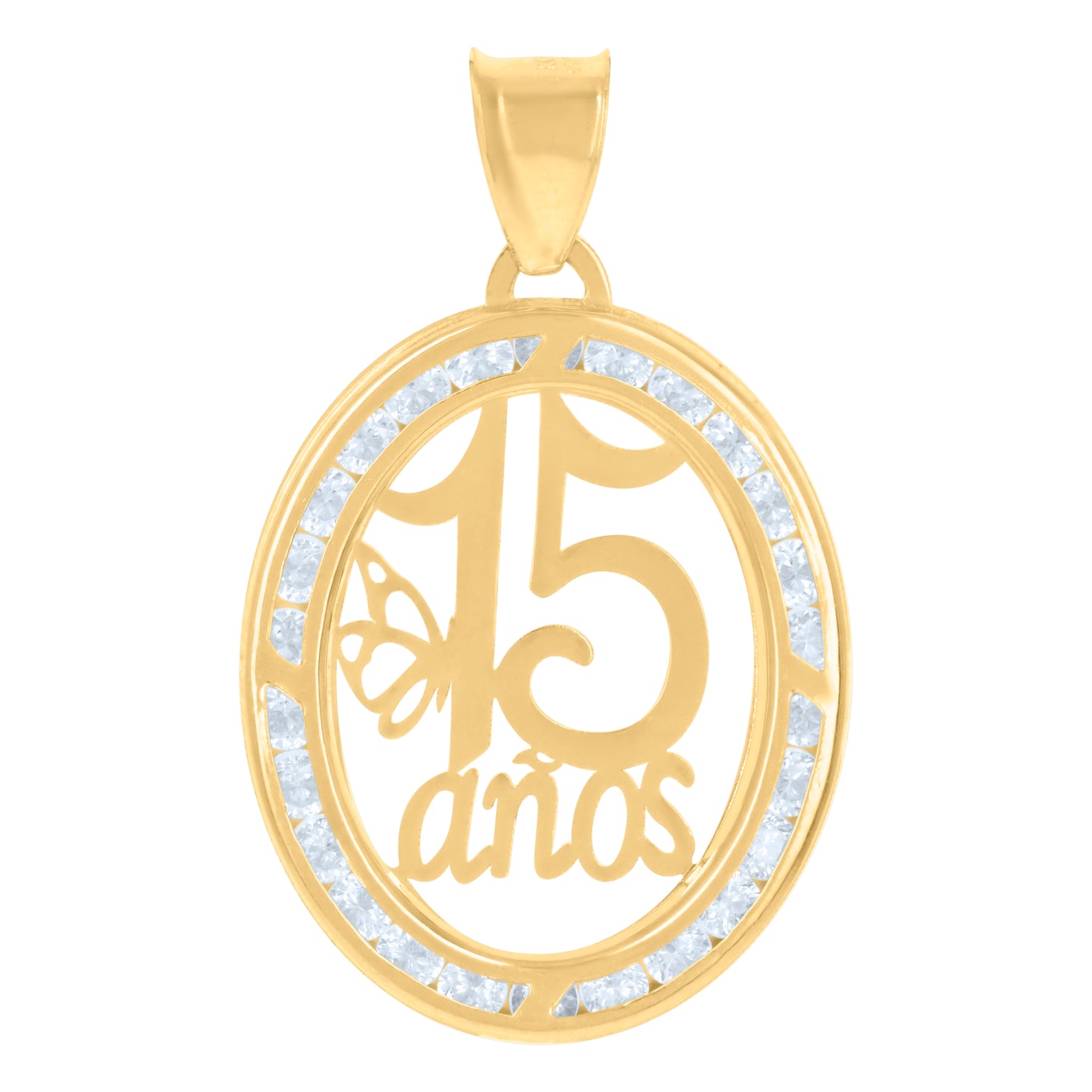 10k Yellow Gold Womens Cubic Zirconia Anos 15 Quinceanera Charm Pendant