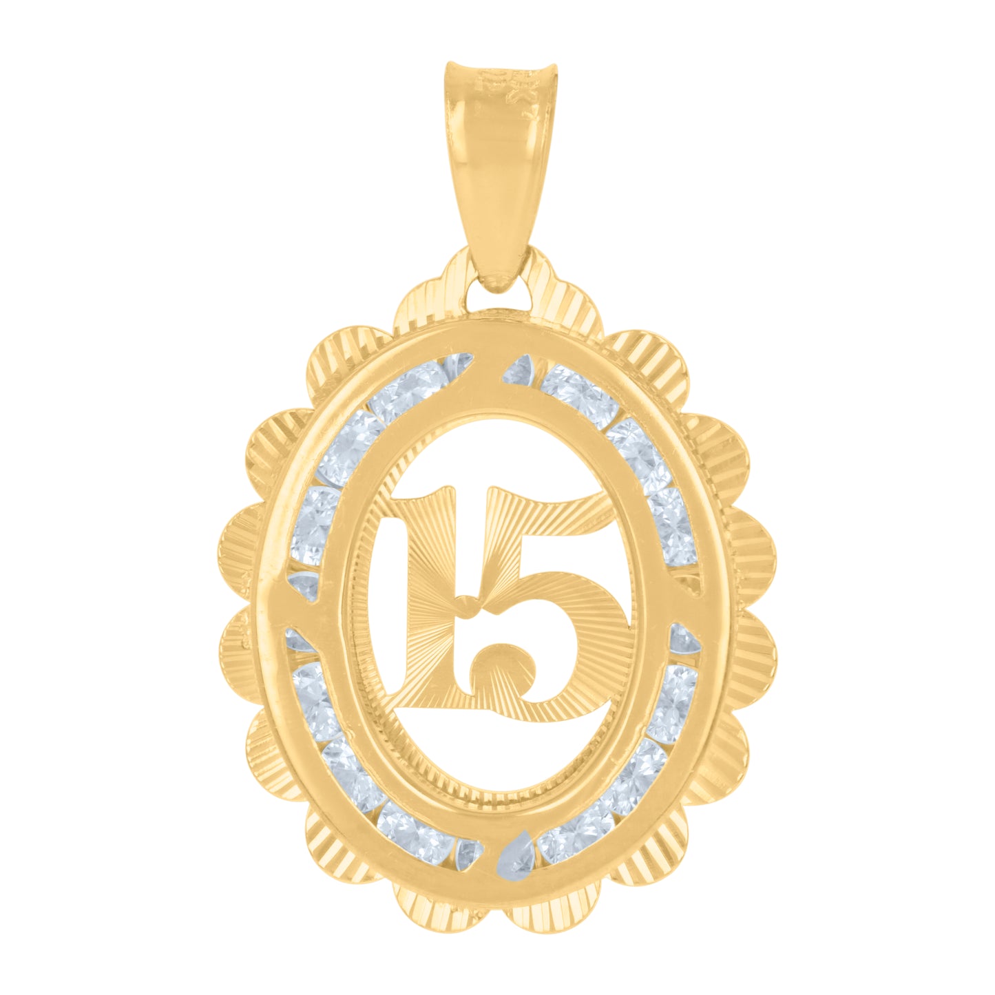 10k Yellow Gold Womens Cubic Zirconia 15 Quinceanera Charm Pendant