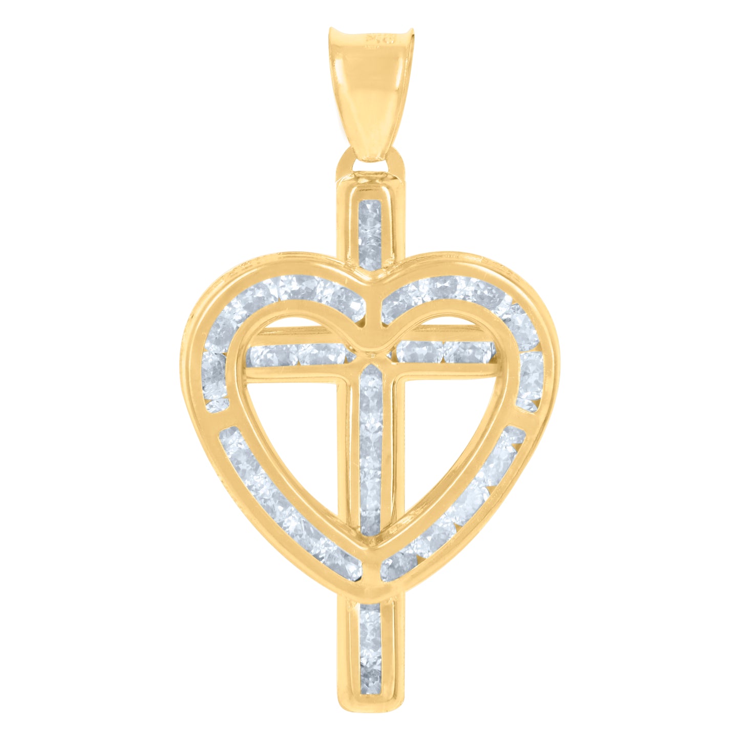 10kt Yellow Gold Womens Cubic-Zirconia Heart Cross Religious Charm Pendant