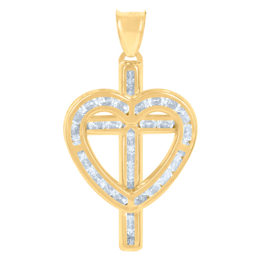 10kt Yellow Gold Womens Cubic-Zirconia Heart Cross Religious Charm Pendant
