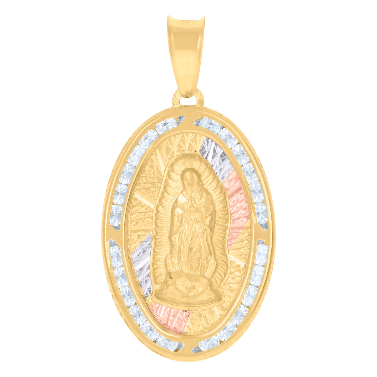 10kt Tri-Color Gold Womens Cubic-Zirconia Guadalupe Religious Charm Pendant