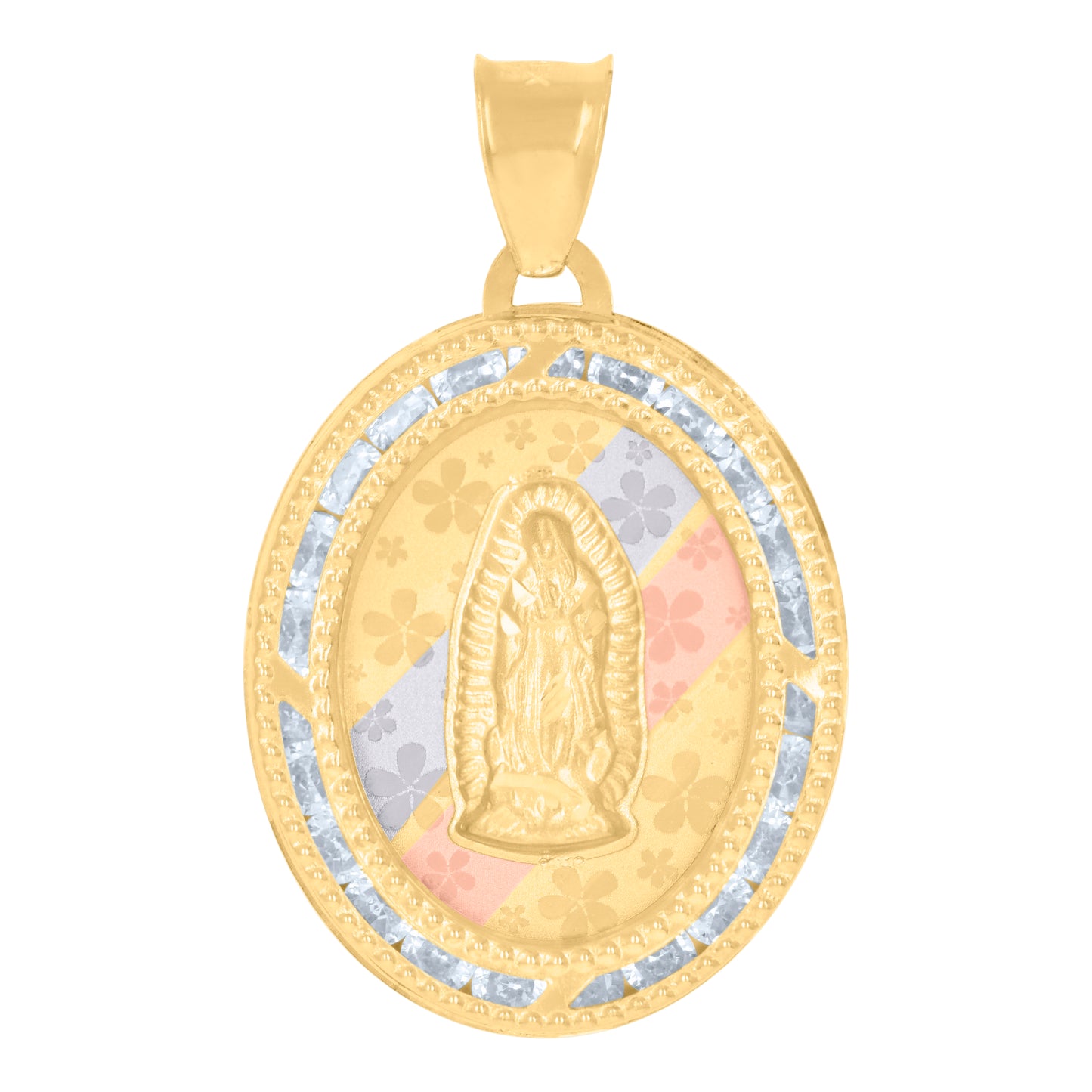 10kt Tri-Color Gold Womens Cubic-Zirconia Guadalupe Religious Charm Pendant