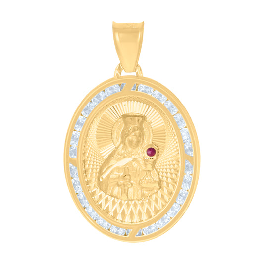 10kt Yellow Gold Womens Red White Cubic-Zirconia St. Barbara Religious Charm Pendant