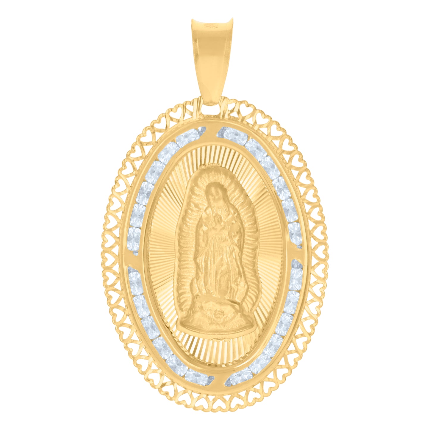 10kt Yellow Gold Mens Cubic-Zirconia Guadalupe Religious Charm Pendant