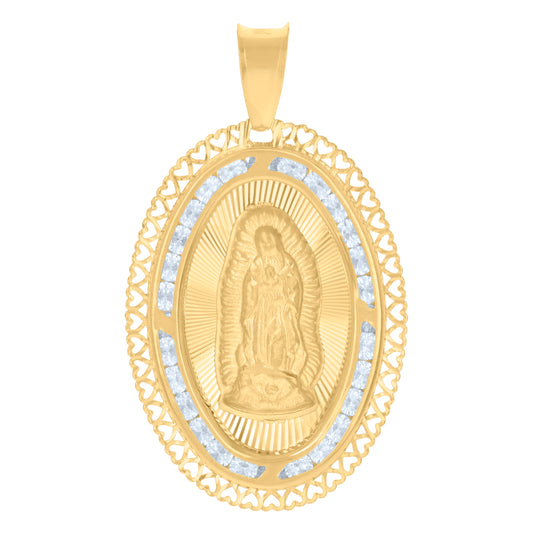 10kt Yellow Gold Mens Cubic-Zirconia Guadalupe Religious Charm Pendant