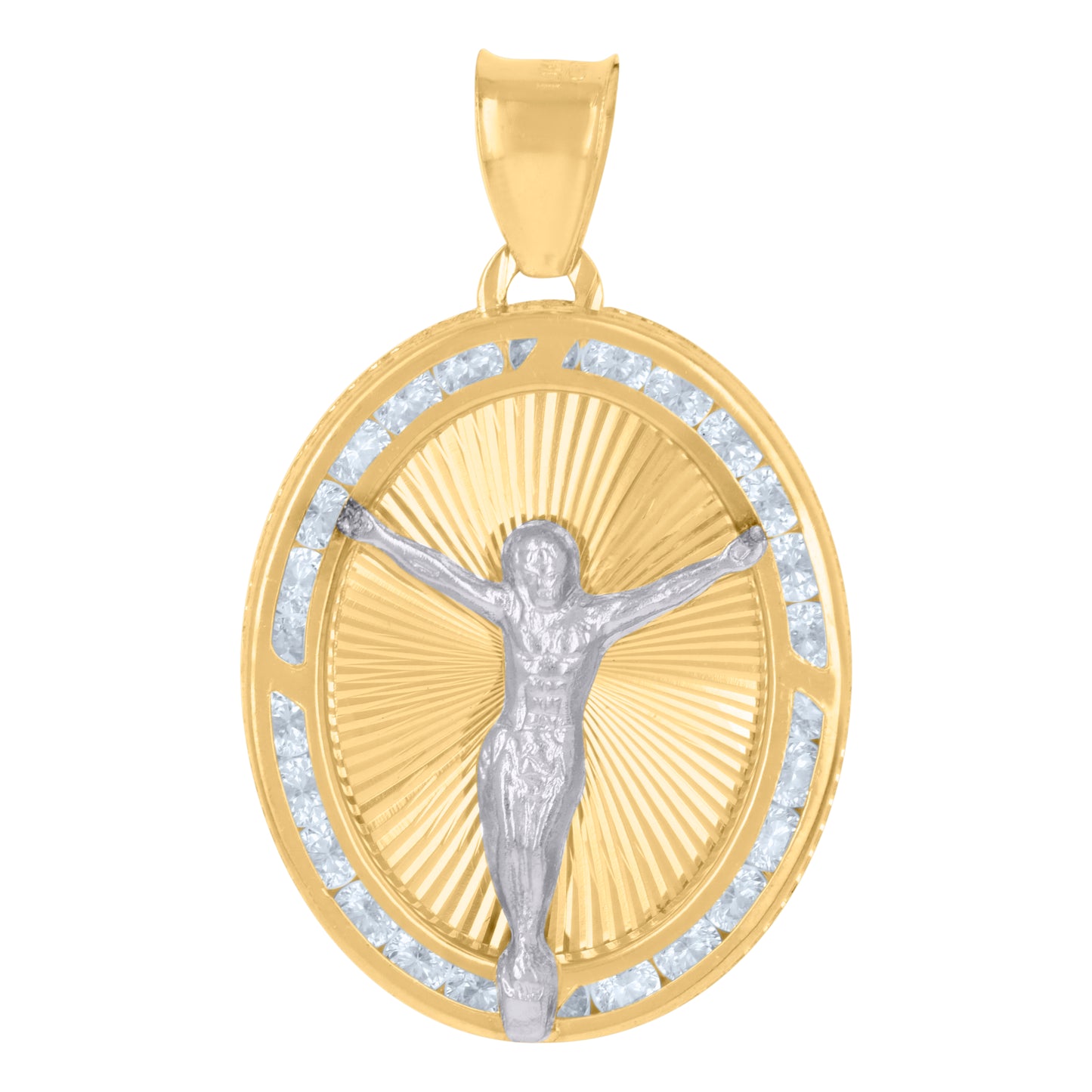 10kt Two-Tone Gold Unisex Cubic-Zirconia Crucifix Jesus Religious Charm Pendant