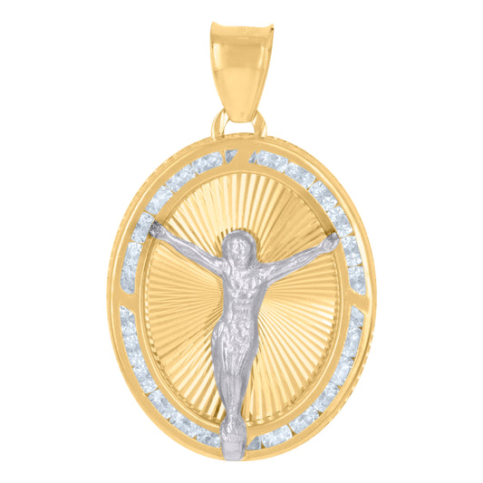 10kt Two-Tone Gold Unisex Cubic-Zirconia Crucifix Jesus Religious Charm Pendant