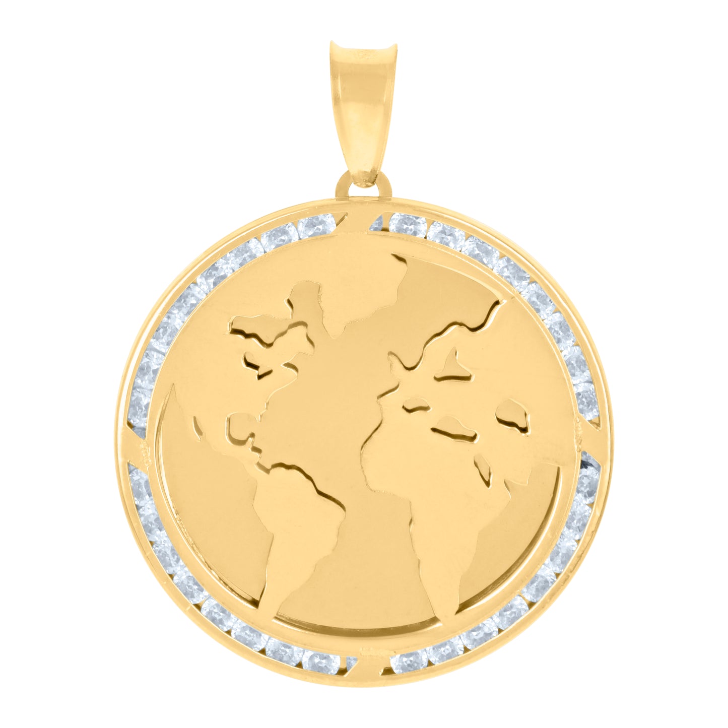 10k Yellow Gold Mens Cubic Zirconia World Map Charm Pendant